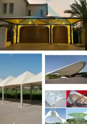 Professional parking shed manufacturing and fixing services in Abu Dhabi by Prism Point Advertising